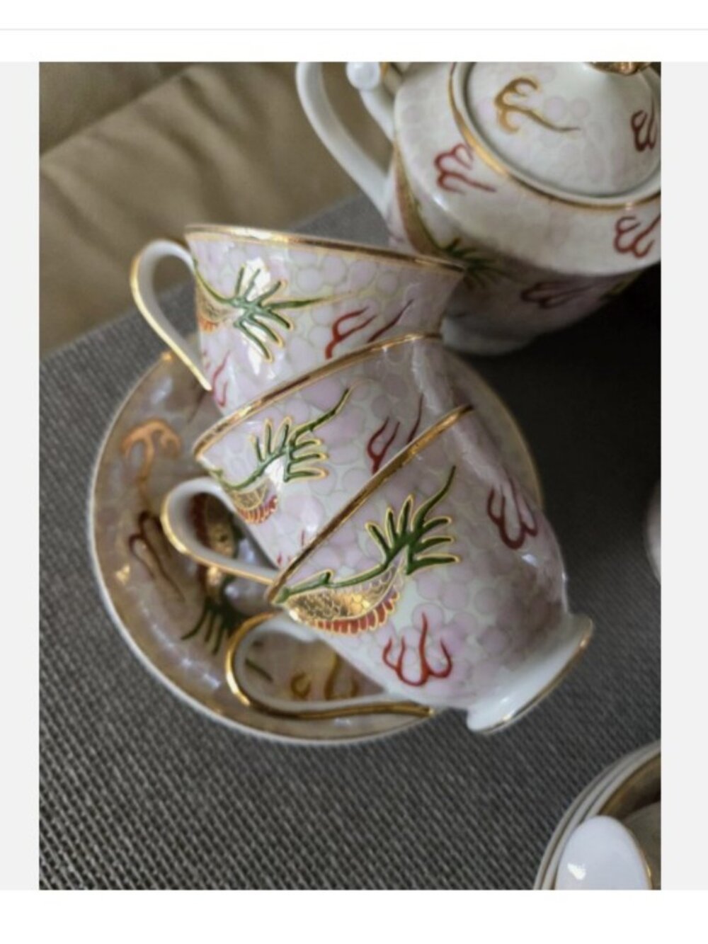 Tea Set Porcelain hand-painted dragon pattern in raised paint Made in Japan - Picture 4 of 11